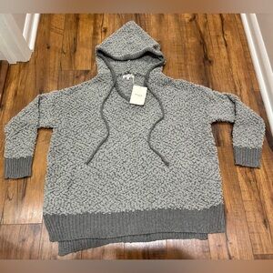 Miracle Popcorn Knit Bouclé Hooded Sweater Gray Nubby Cozy Lounge Pullover NWT